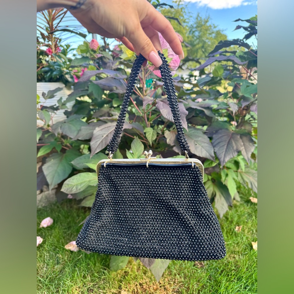 Late 40s-50s Black Beaded Handbag